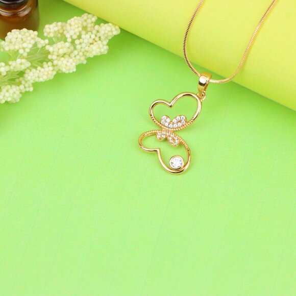 "Butterfly Heart Rose Gold Pendant with Stone, XPPT1218 - Picture 5 of 13